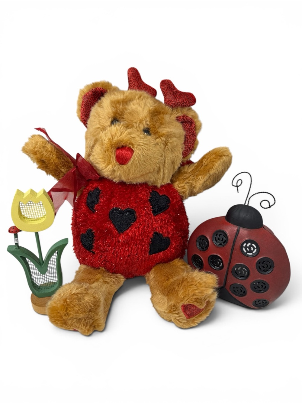 3‎ piece lot ladybug lovers plush tea light flower